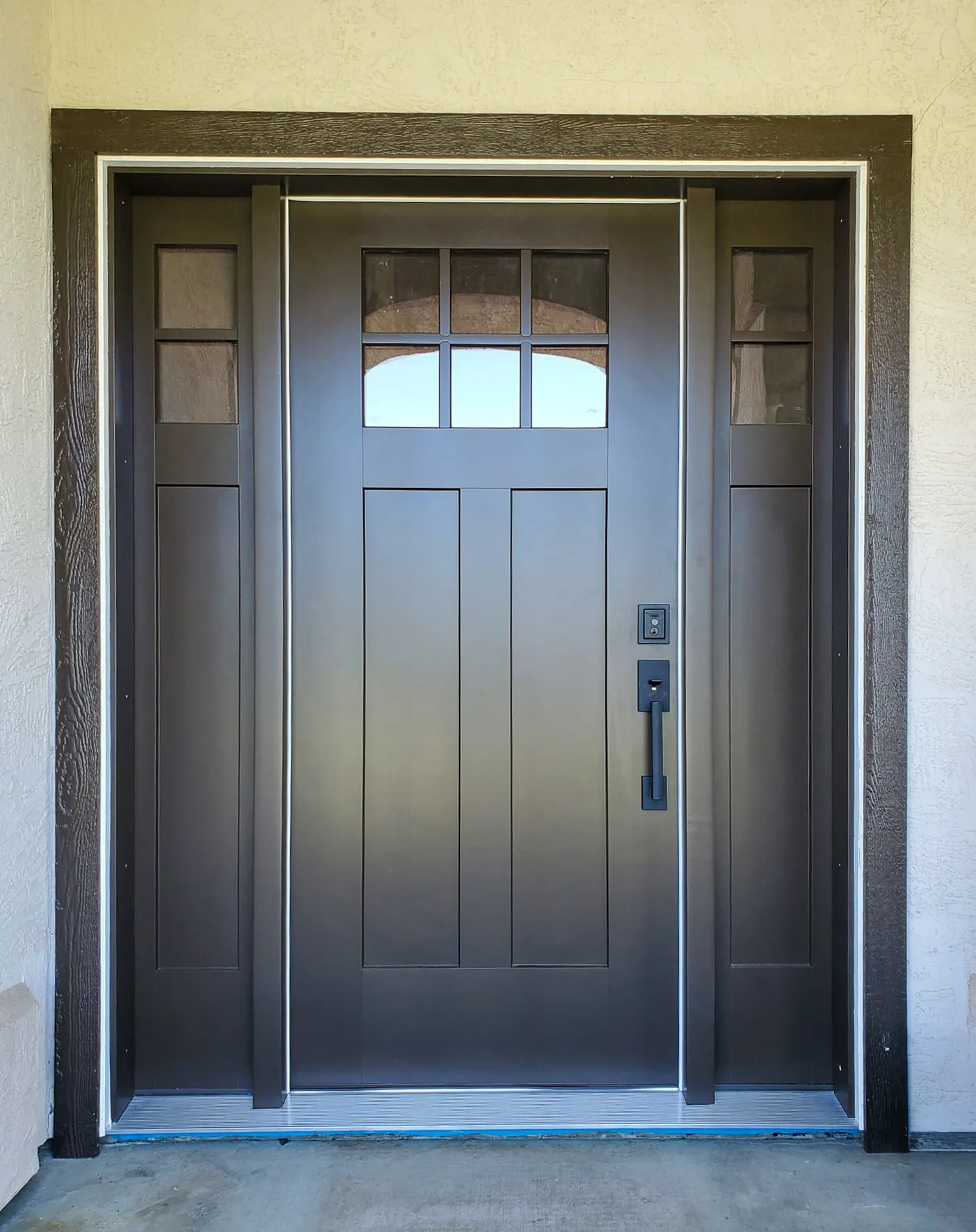 New exterior entry door with sidelights and trim
